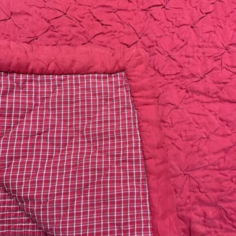 Pottery Barn Red Quilt‎ Reversible Silk Cotton Plaid Bedding Queen Size